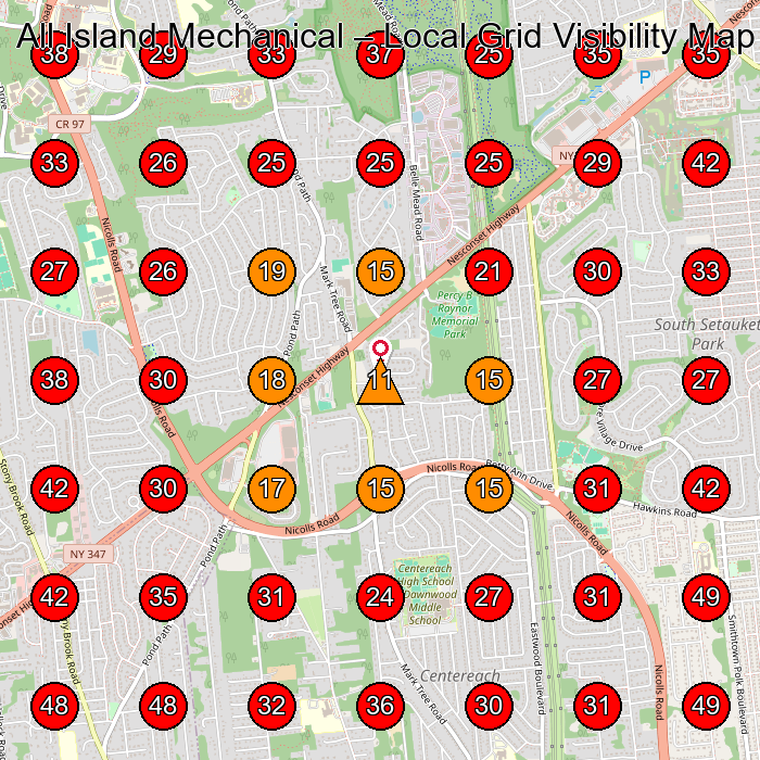 All Island Mechanical GeoGrid visibility map for Hvac Contractor in Stony Brook